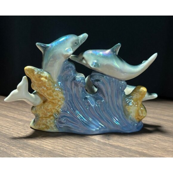 Porcelain Dolphin Figurine Ocean Waves Sculpture - Picture 2 of 9